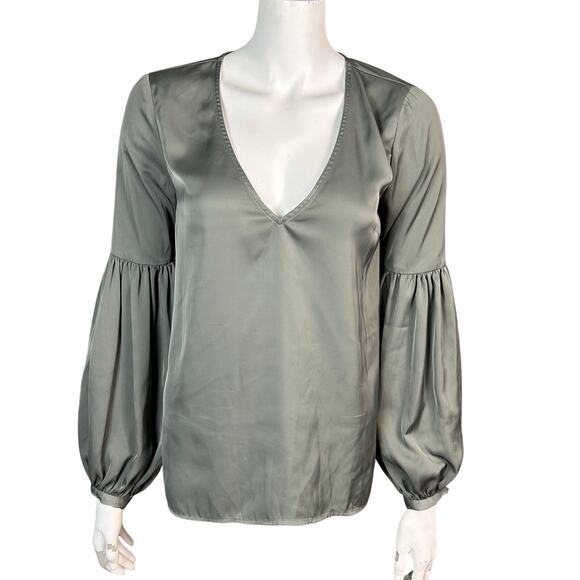 L'Academie Revolve top blouse Small long sleeve green boho chic work outfit Puff - Picture 6 of 11